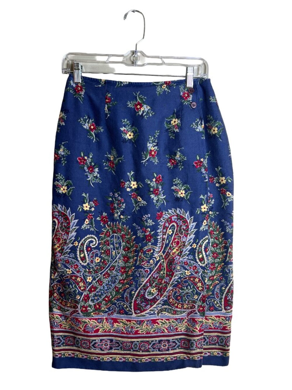 Talbots Paisley Floral Midi Skirt Blue‎ Vintage 90s Petite